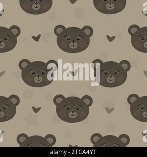 Cute brown bears, scandinavian design, vector seamless pattern, endless background Stock Vector