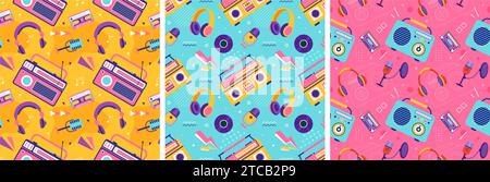 Radio Seamless Pattern Illustration Design with Player for Record and Listening to Music in Flat Cartoon Template Stock Vector