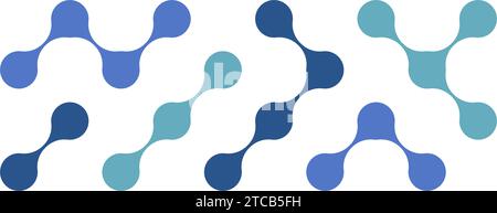 Blue meta balls set. Diagonal connected morph dots. Liquid blobs pattern collection. Thin integration abstract concept. Rounded design element bundle for logo, icon, tag, emblem, poster. Vector pack Stock Vector