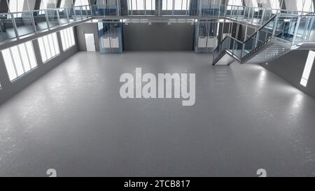 3d rendering laboratory interior or manufacturing factory with machine, computer screen and  desks Stock Photo