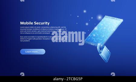 Mobile phone security concept on dark blue background. Protecting your smartphone. Vector illustration for website or banner. Stock Vector