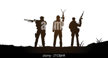 Vector flat soldier silhouette illustration set Stock Vector
