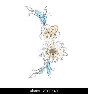 simple flower outline in a vector hand-drawn flat design Stock Vector