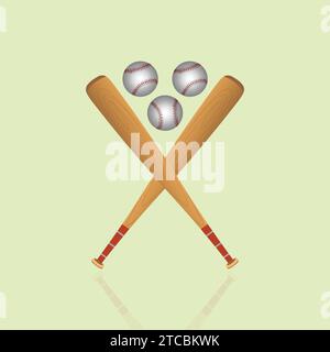 vector icons of baseball bats and balls crossed Stock Vector