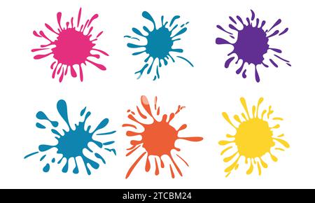 Vector color paint splatter. bright ink stains and spray blots isolated on white Stock Vector