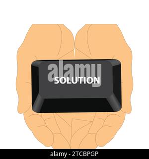 Hands holding the solution button from a keyboard Stock Vector
