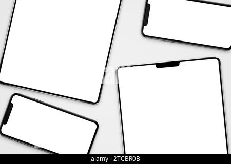 Devices set with blank screen saver isolated on grey background 3D Rendering Stock Photo