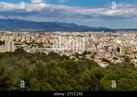 Scenic view from castle Bellver at Palma on balearic island Mallorca, Spain on a sunny day Stock Photo