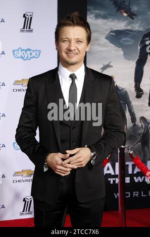 Jeremy Renner at the Los Angeles premiere of Captain America: The Winter Soldier held at the El Capitan Theatre in Los Angeles, USA on March 13, 2014 Stock Photo