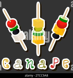 Illustration on theme big set various types beautiful tasty canape Stock Vector