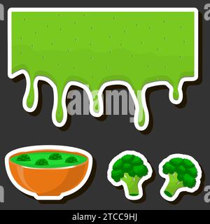 Illustration on theme beautiful tasty edible hot homemade soups with broth and vegetables consisting of various ingredients Stock Vector