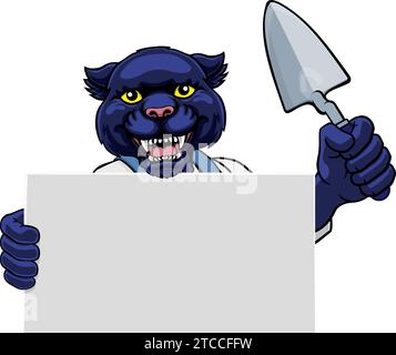 Bricklayer Panther Trowel Tool Handyman Mascot Stock Vector