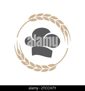 Bakery, cooking vector logo. Chef cap and wheat circle icon. Stock Vector