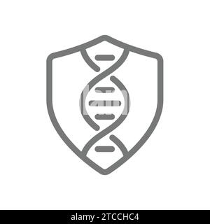 DNA and shield line vector icon. Genome protection, genetic engineering and biotechnology symbol. Stock Vector