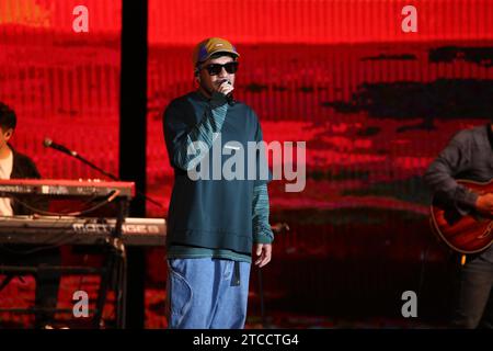 Taiwanese rock and Hip-Hop musician, songwriter, singer and guitarist Chang Chen-yue performs at a concert in Taipei City, Taiwan, 9 December, 2023. Stock Photo