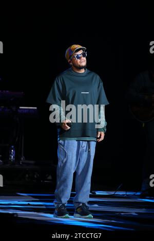 Taiwanese rock and Hip-Hop musician, songwriter, singer and guitarist Chang Chen-yue performs at a concert in Taipei City, Taiwan, 9 December, 2023. Stock Photo