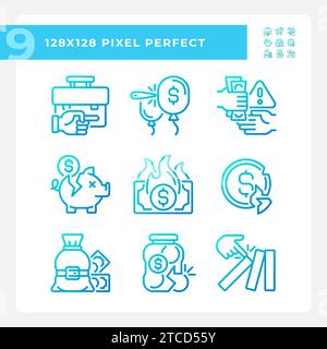 Gradient simple economic crisis icons collection Stock Vector