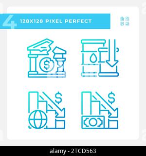 2D pixel perfect gradient economic crisis icons set Stock Vector