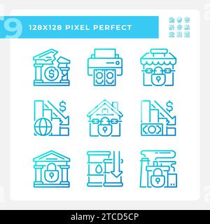 2D pixel perfect gradient economic crisis icons Stock Vector