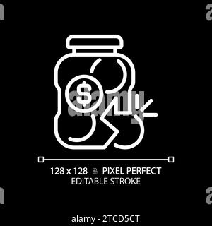 2D thin linear pixel perfect white broken glass jar icon Stock Vector