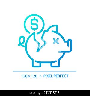 2D thin linear pixel perfect gradient broken piggy bank icon Stock Vector