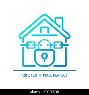 2D thin line pixel perfect gradient foreclosed home icon Stock Vector