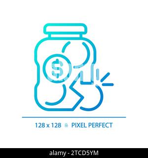 2D thin linear pixel perfect gradient broken glass jar icon Stock Vector