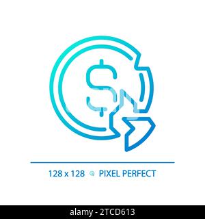 2D thin linear pixel perfect gradient broken coin icon Stock Vector