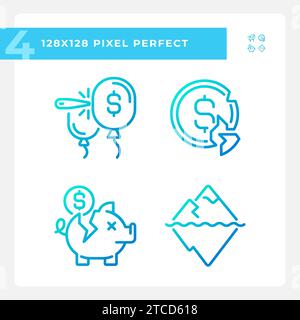 2D pixel perfect economic crisis icons set Stock Vector
