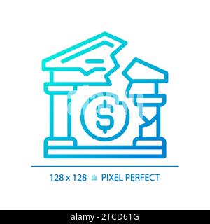2D thin linear pixel perfect gradient bank failure icon Stock Vector