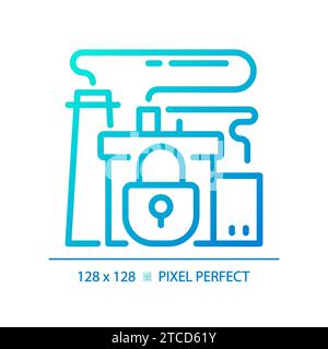 2D thin linear pixel perfect gradient closed factory icon Stock Vector