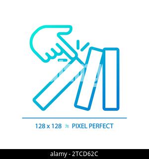 2D thin linear pixel perfect gradient tumbling dominoes icon Stock Vector
