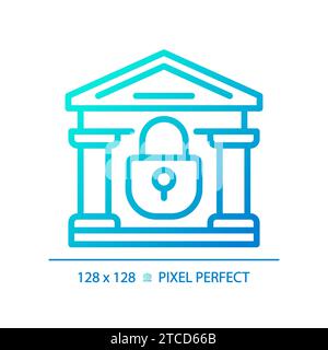 2D thin linear pixel perfect gradient closed bank icon Stock Vector