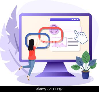 Affiliate link illustration. Clicking on affiliate link on monitor computer screen. Vector illustration on white background. Stock Vector