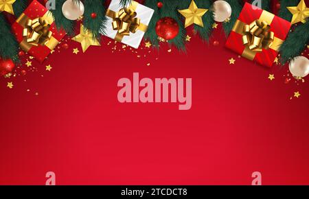 Merry Christmas Abstract wallpaper. Decorative festive elements glass bauble balls. Xmas holiday template podium.Xmas Decorations. Vector illustration Stock Vector