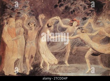 William Blake - Oberon, Titania and Puck with Fairies Dancing. Stock Photo