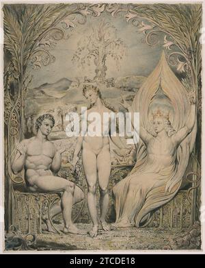 William Blake - The Archangel Raphael with Adam and Eve (Illustration to Milton's ''Paradise Lost'') Stock Photo