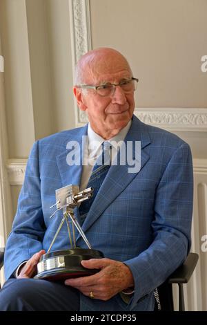 Sir Bobby Charlton, former footballer, holding the BBC Sports Personality of the Year Lifetime Achievement Award. Stock Photo