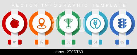 Internet flat design icon set, miscellaneous icons such as apple, colorful, cup, plug and traffic lights, vector infographic template, web buttons col Stock Vector