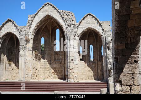 Ruins of the choir of the gothic church of the Virgin of the Burgh in the medieval city of Rhodes, Island of Rhodes, . Stock Photo