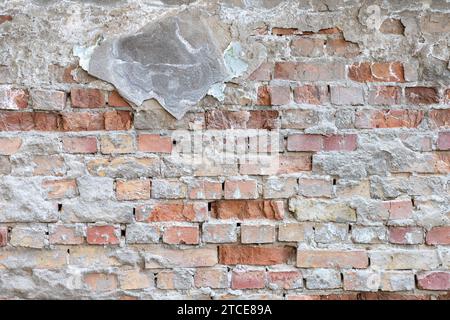 Grunge background from an old brick wall with fallen plaster Stock Photo