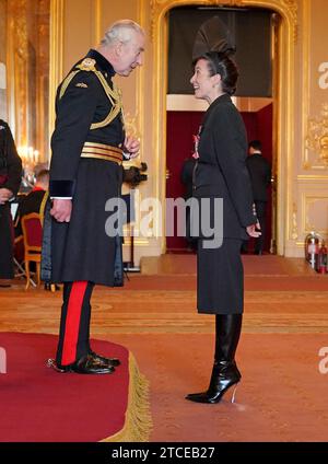 Mrs Vicky McClure, Actor, is made a Member of the Order of the British Empire by King Charles III at Windsor Castle, Berkshire. The honour recognises services to drama and to charity. Picture date: Tuesday December 12, 2023. Stock Photo