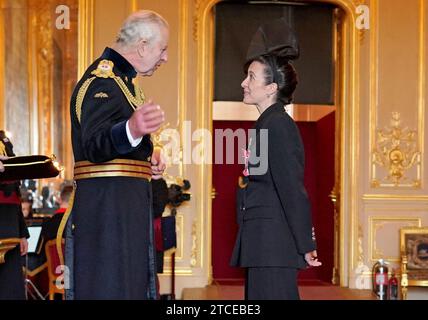 Mrs Vicky McClure, Actor, is made a Member of the Order of the British Empire by King Charles III at Windsor Castle, Berkshire. The honour recognises services to drama and to charity. Picture date: Tuesday December 12, 2023. Stock Photo