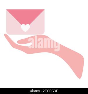 Hand holding an envelope with heart. Love message, Happy Valentine Day card template. Vector illustration flat design Isolated on white. Letter from l Stock Vector