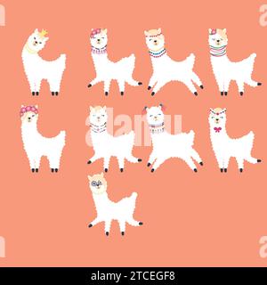 Cute llamas, cacti, Alps mountains, dream catcher, rainbows and hearts Stock Vector
