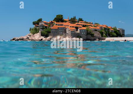 Sveti Stefan island during beautiful summer day, Montenegro. Stock Photo