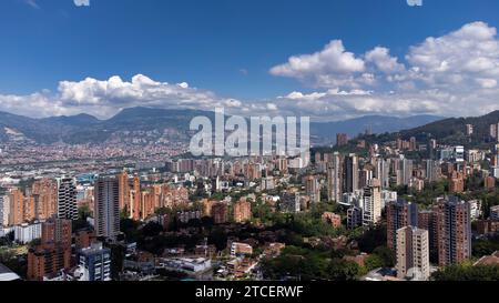 Medellin, Antioquia - Colombia. November 13, 2023. Aerial view of the El Poblado neighborhood of the city Stock Photo