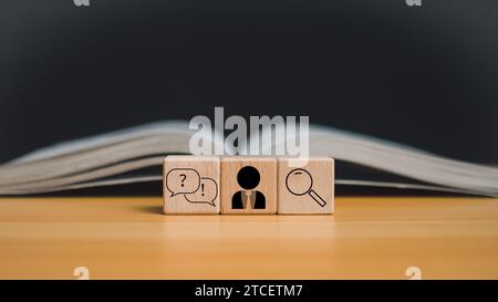 Book in library with icon, business success idea and education or learning online concept, businessperson achievement and inspiration. Stock Photo