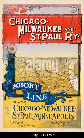 Chicago, Milwaukee, and St. Paul R'y - the short line between Chicago, Milwaukee, St. Paul, Minneapolis. 1885 Stock Photo