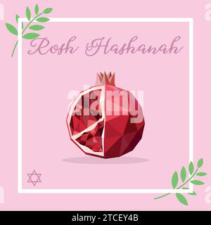 Rosh hashanah poster with pomegranate Low poly style Vector Stock Vector